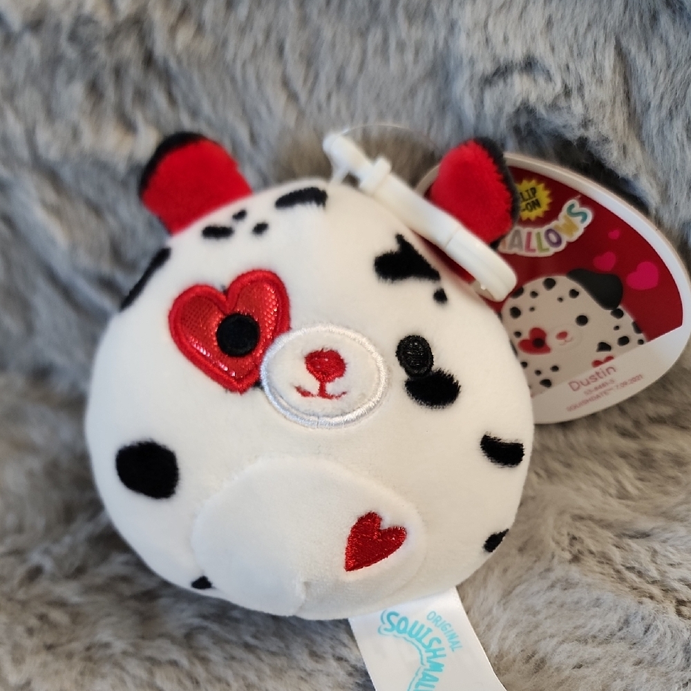 NWT Squishmallows Dustin The Dalmation Clip-on Valentines‎ Squad
